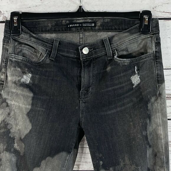 J Brand SZ 28 Jeans Skinny Distressed Mid-Rise 5-Pocket Gray Acid-Wash Stretch - Picture 2 of 10